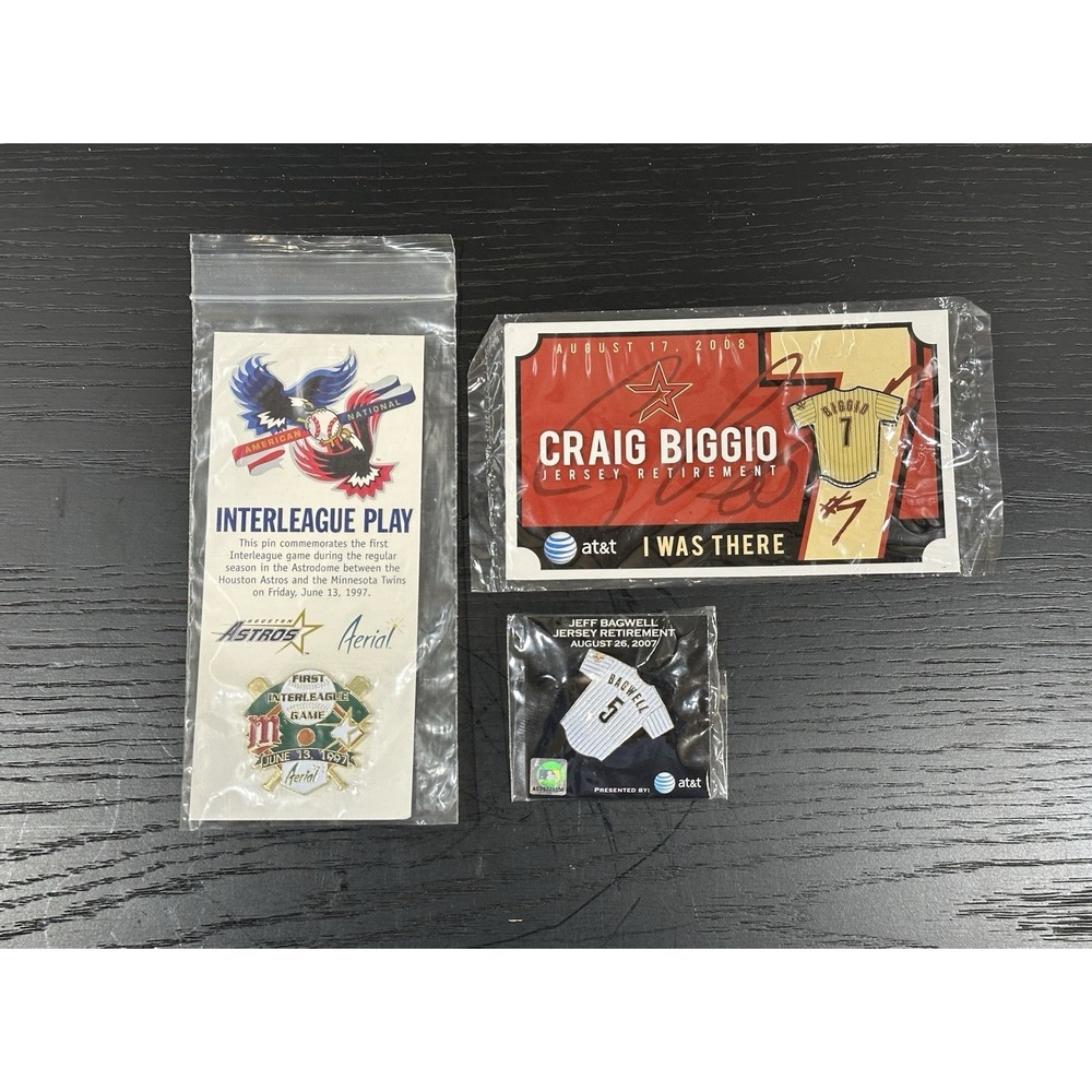 Lot of New MLB Vintage Pins Craig Biggio Jeff Bagwell Interleague Houston Astros